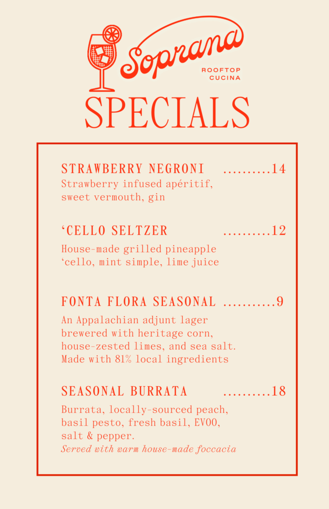 Soprana Specials Menu 1